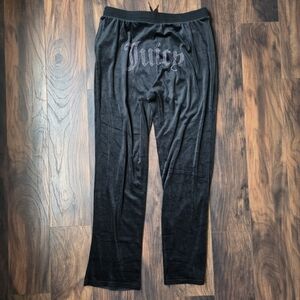 Juicy Couture Black Velour Pants with Rhinestone 'Juicy' Logo